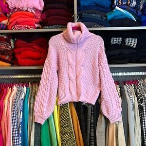 Woven Hearts Cozy Pink long sleeve Cable Knit Turtleneck Sweater size M